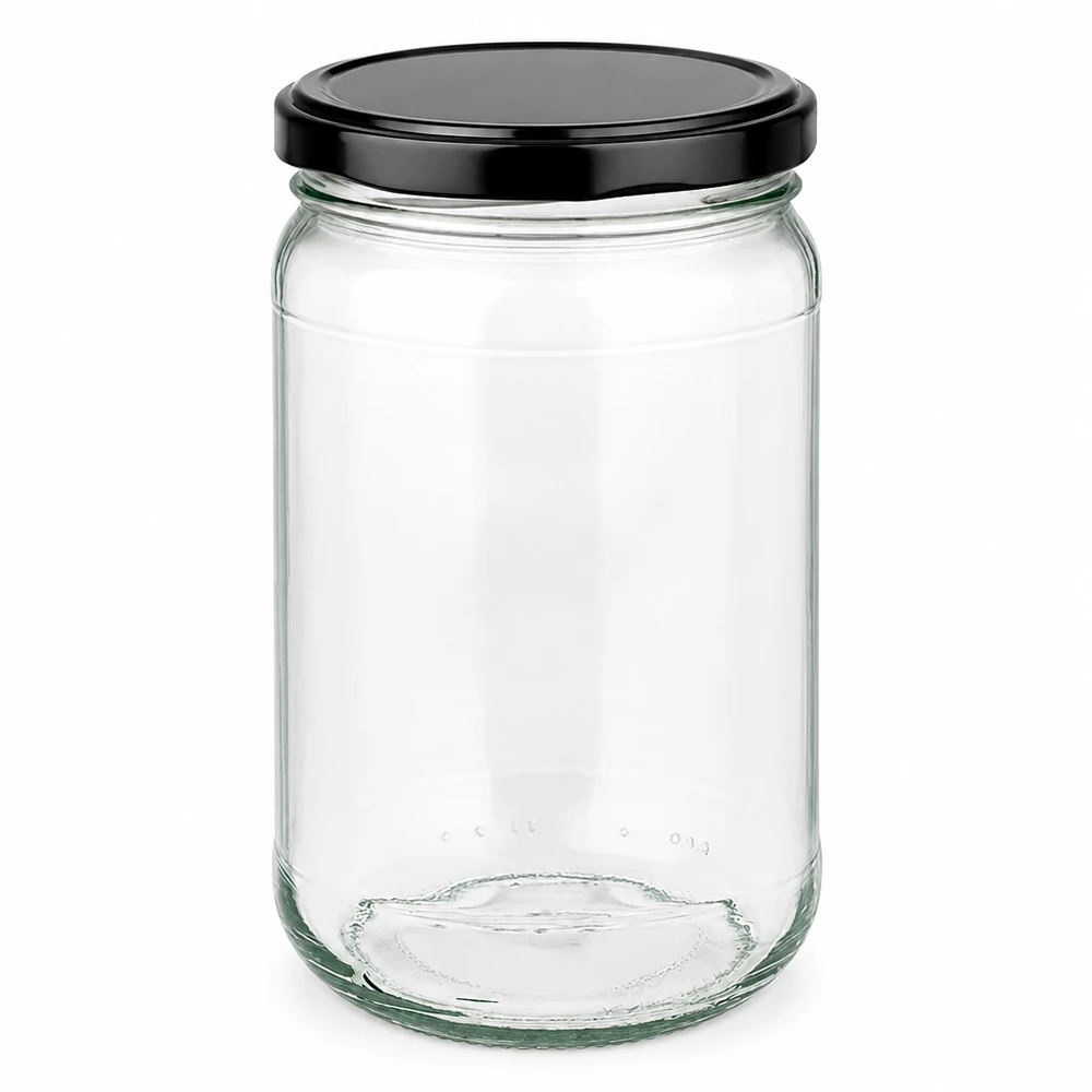 Tarro redondo de 305ml con tapa BasicSeal negra UNiTWIST Tarro redondo de 305 ml con tapa negra BasicSeal UNiTWIST - tarro de cristal vacío para conservas y almacenamiento