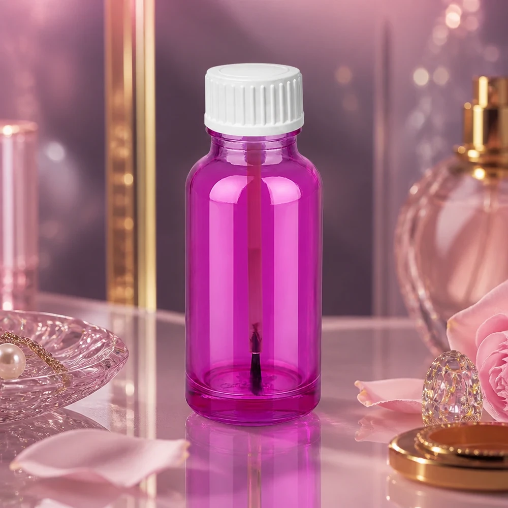 Frasco pincel compacto de 20 ml con tapón de rosca blanco para aplicaciones cosméticas profesionales