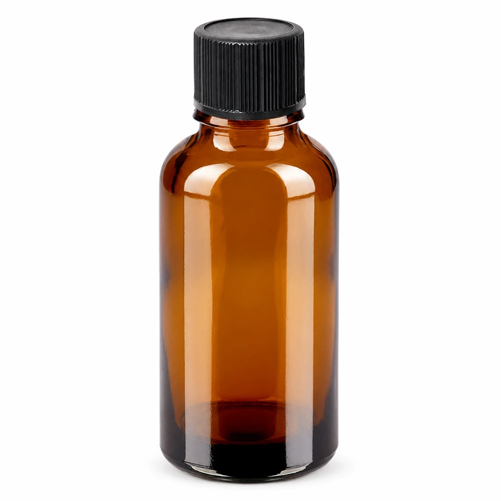 Frasco de vidrio ámbar de 30 ml con tapón cuentagotas negro para aceites esenciales y tinturas