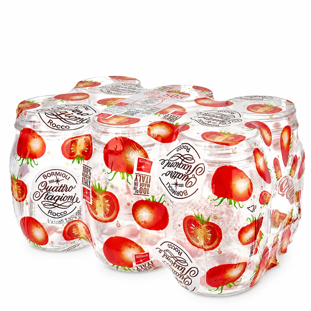 Tarro redondo de 500ml "Quattro Stagioni" con tapa Bormioli Rocco Quattro Stagioni Juego de 6 tarros redondos de 500 ml con tapón de rosca de diseño fresa