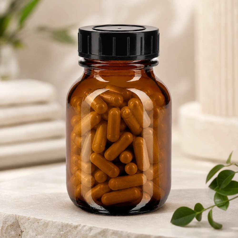 Botella ámbar de 50ml con tapón de rosca Botella de cristal ámbar de 50 ml con abertura ancha y tapón negro para facilitar el llenado