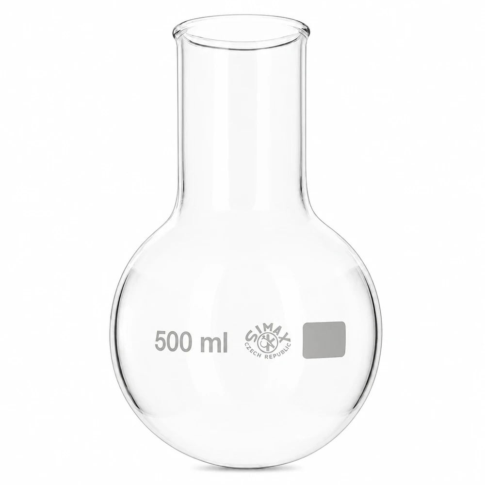 Matraz fondo redondo 500ml cuello ancho Frasco de boca ancha y fondo redondo de 500 ml con gran abertura para facilitar el llenado y la limpieza