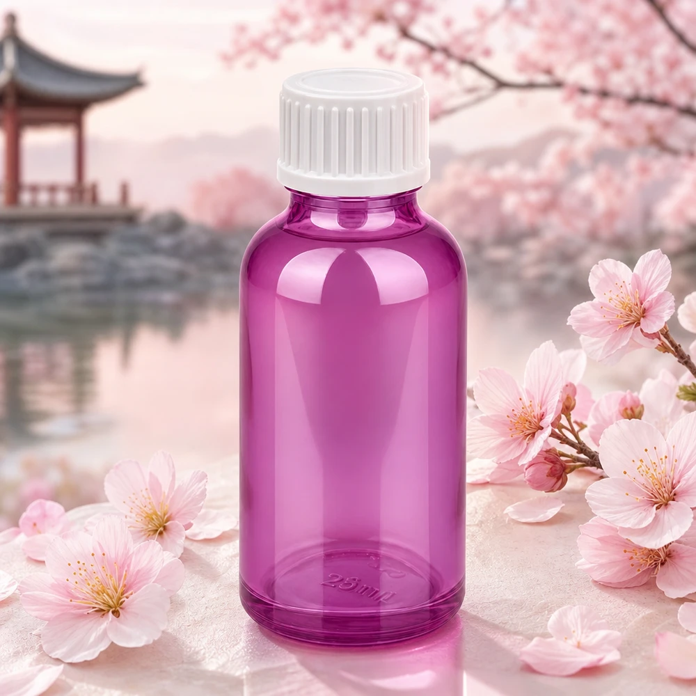 Frasco gotero compacto de 30 ml en color morado para aplicaciones de aromaterapia y aceites perfumados