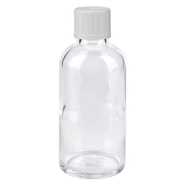 Botella de farmacia transparente 50ml tapón de rosca blanco a prueba de niños estándar Botella de farmacia transparente 50ml tapón de rosca blanco a prueba de niños estándar