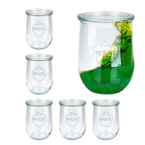 6er Set Weck Gläser 1062ml Tulpengläser, 1L Sturzgläser mit