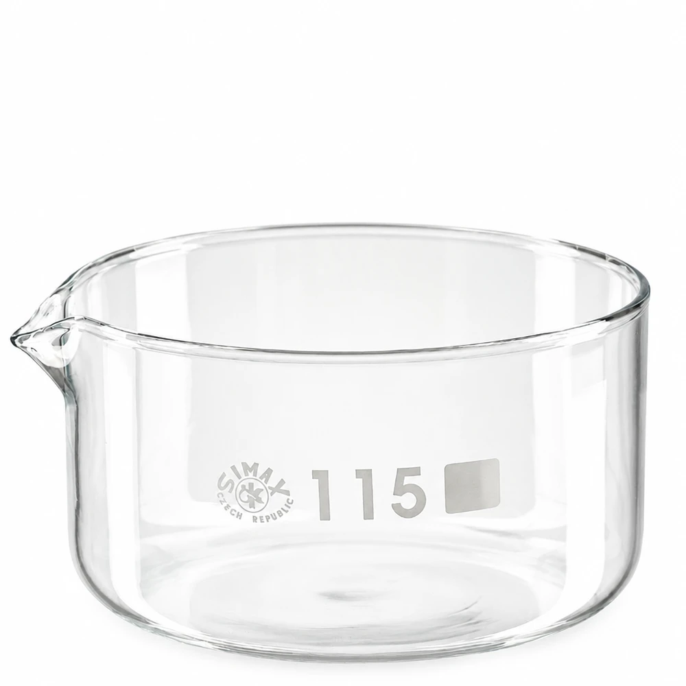 Recipiente de cristalización de 500 ml de vidrio borosilicato, con pico vertedor y fondo plano, de 115 mm de diámetro