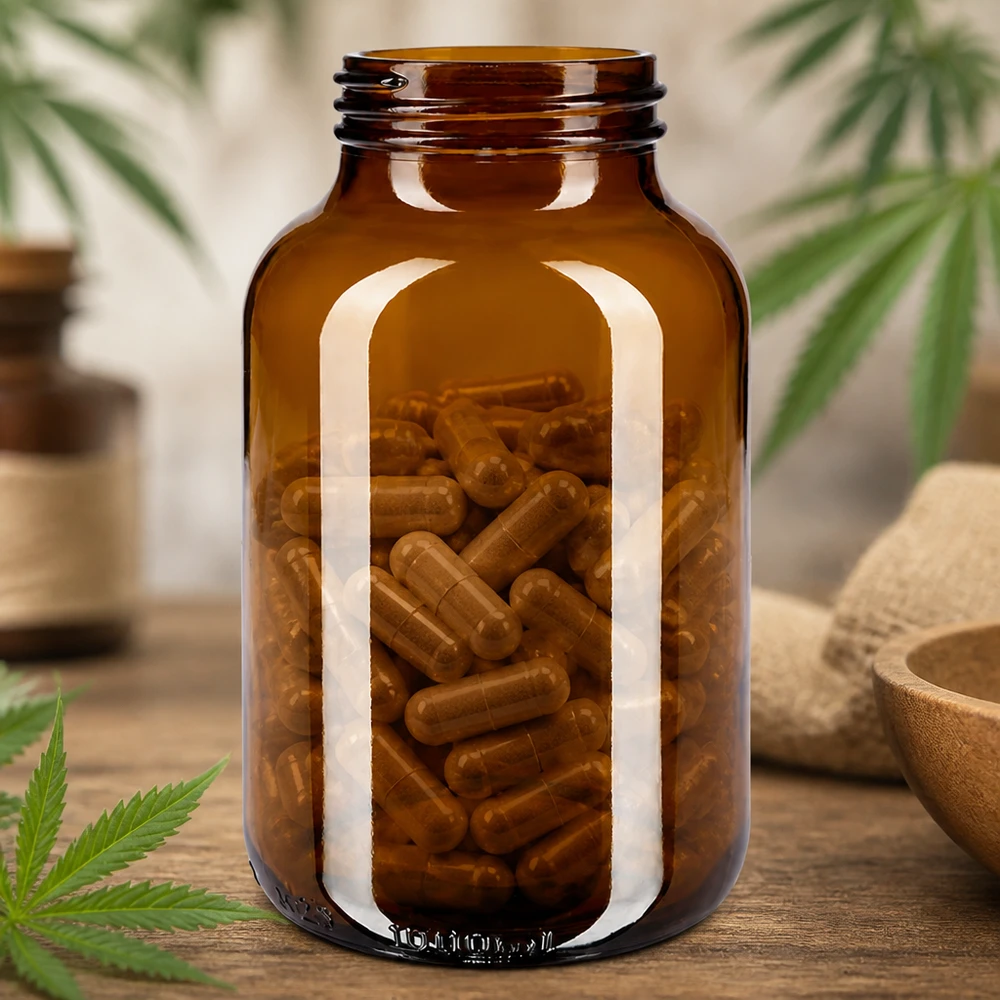 1000ml botella de vidrio ámbar de cuello ancho Frascos de vidrio de boca ancha ámbar 1000 ml perfectos para el almacenamiento de cápsulas y aplicaciones farmacéuticas