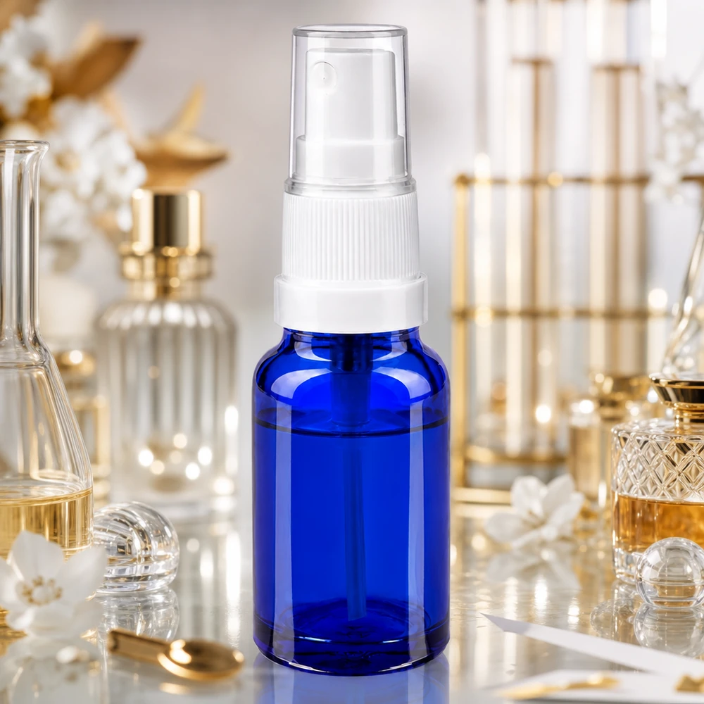Frasco pulverizador 10ml blanco/tapa estándar transparente BlueLine UT18/10 Pulverizador profesional de 10 ml con rosca estándar para aplicaciones cosméticas y perfumes
