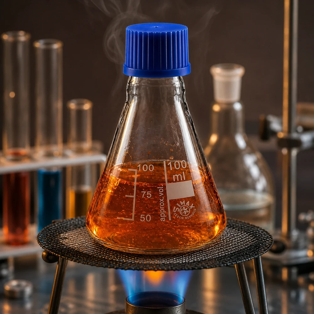 Matraz Erlenmeyer 100ml con tapón de rosca Matraz Erlenmeyer de 100 ml resistente al calor con tapón de rosca azul para procesos de calentamiento