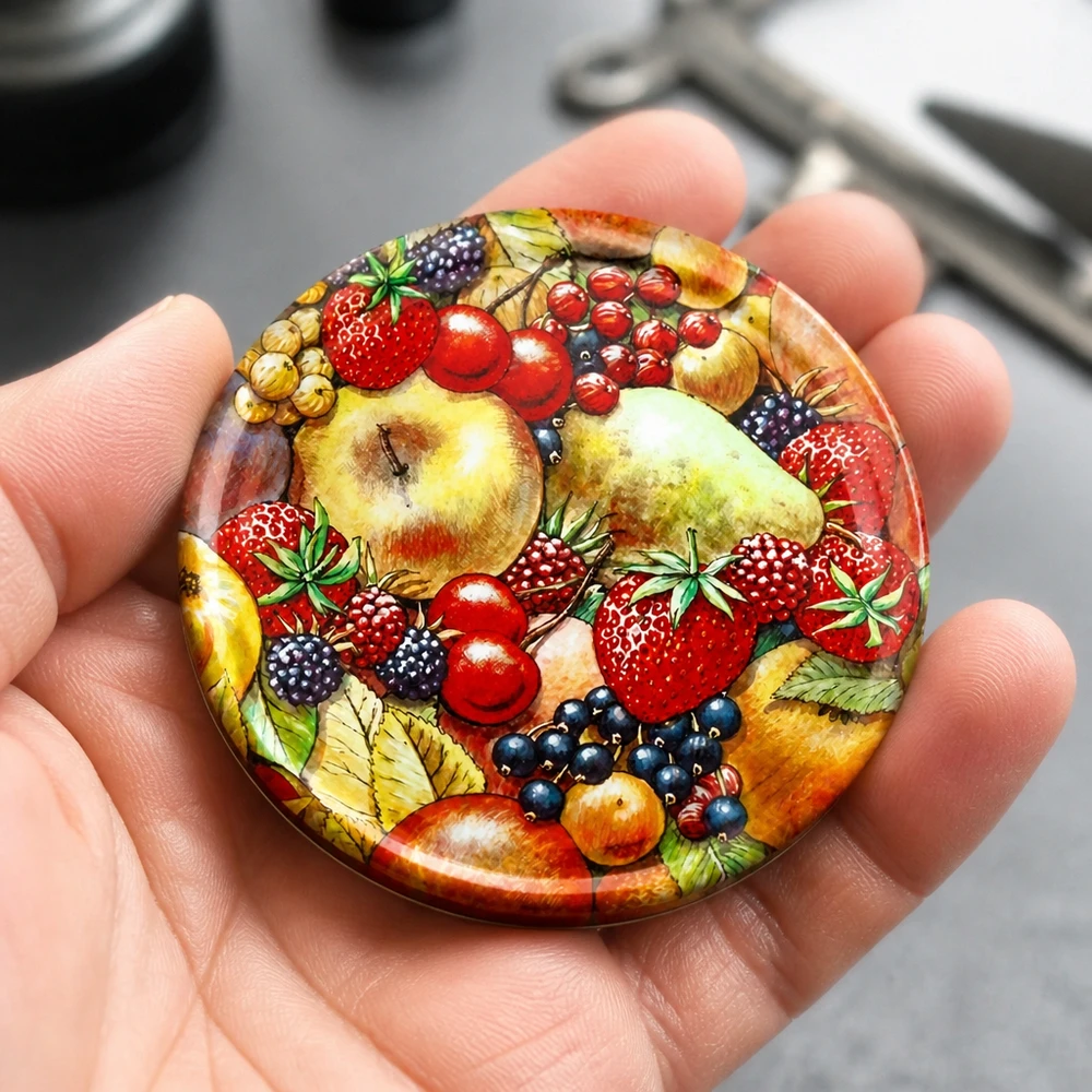 Tapa BasicSeal de 82 mm con diseño de frutas (TO82) UNiTWIST Ilustración detallada de diversas frutas de verano en una tapa redonda para tarros de conserva BasicSeal de 82 mm