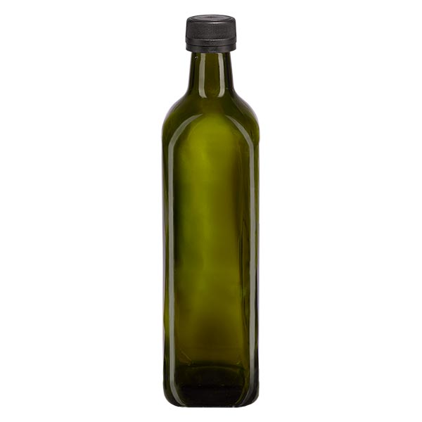 Botella de rosca cuadrada verde oliva de 750 ml con tapón negro Botella de rosca cuadrada verde oliva de 750 ml con tapón negro