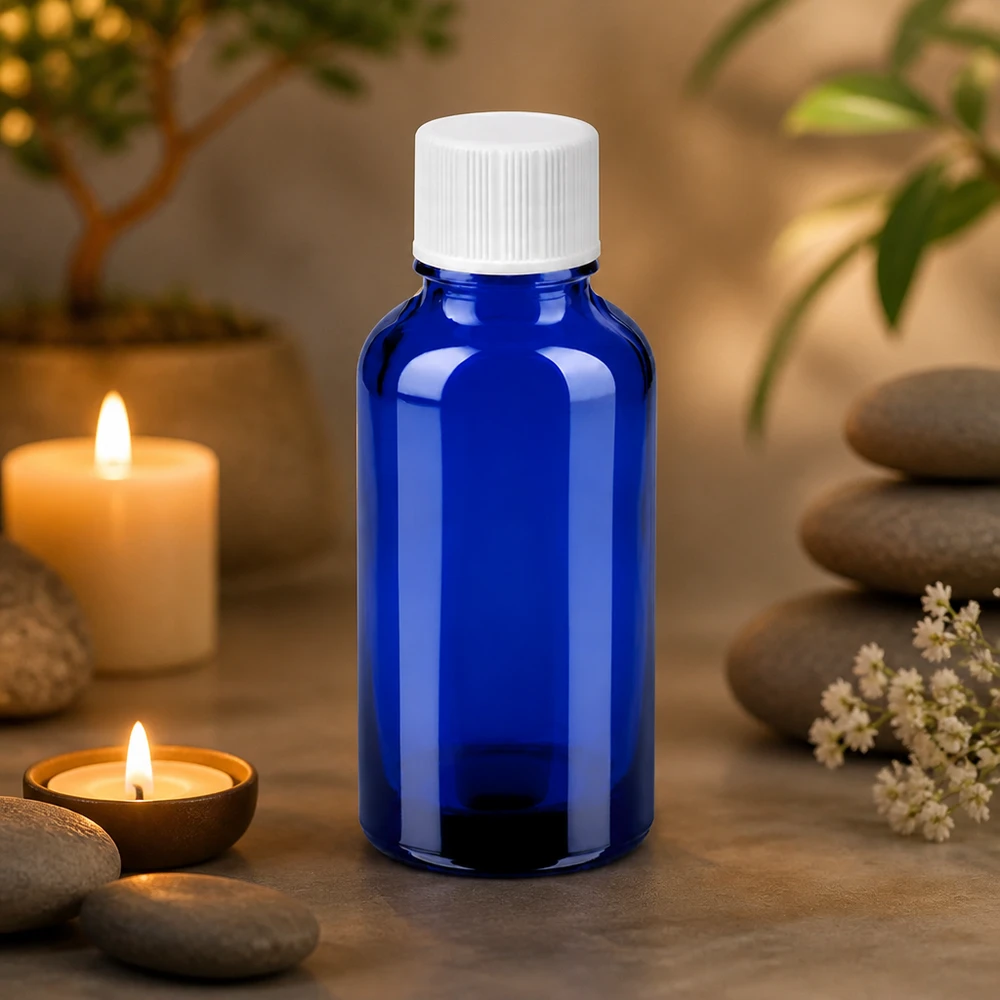 Botella 30ml 11mm tapón rosca blanco Estándar BlueLine UT18/30 Frasco de vidrio de 30 ml de alta calidad con protección UV gracias a la coloración azul para sustancias sensibles a la luz