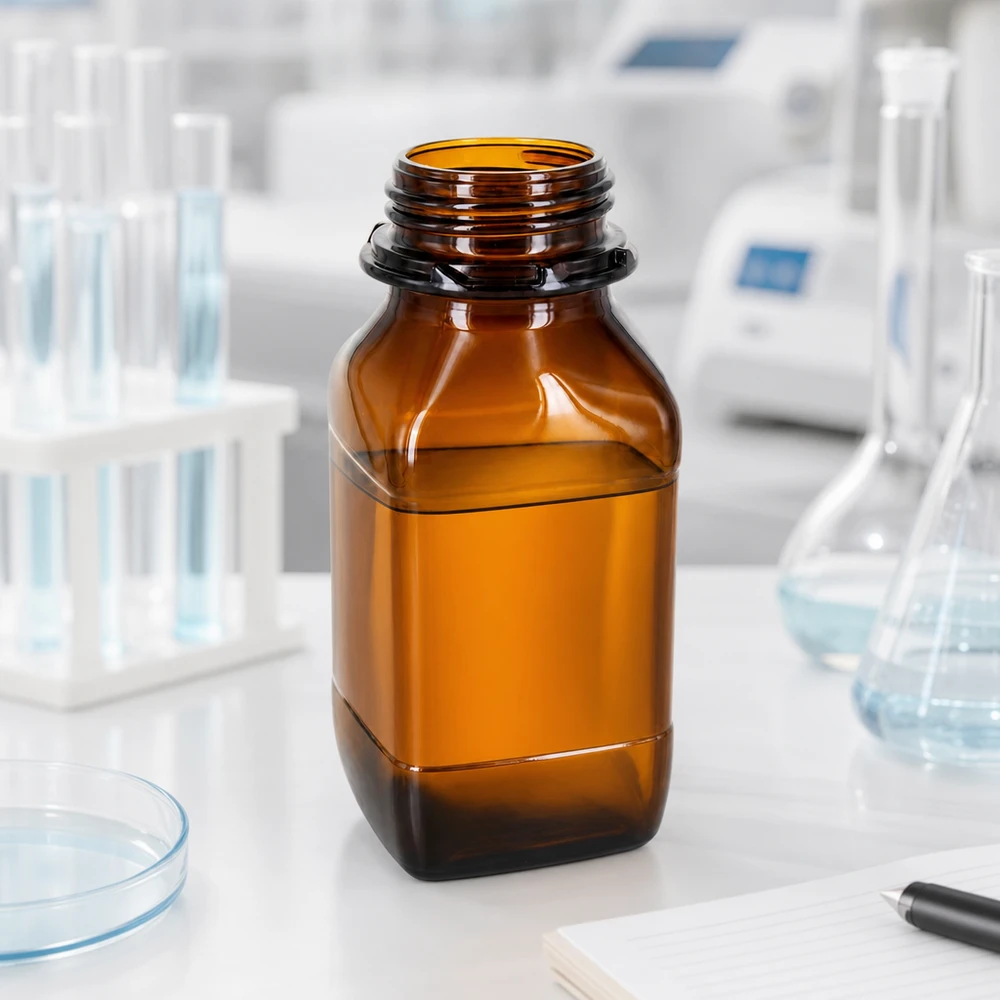 Frasco marrón de laboratorio de 500 ml con abertura ancha para rellenar fácilmente los productos químicos