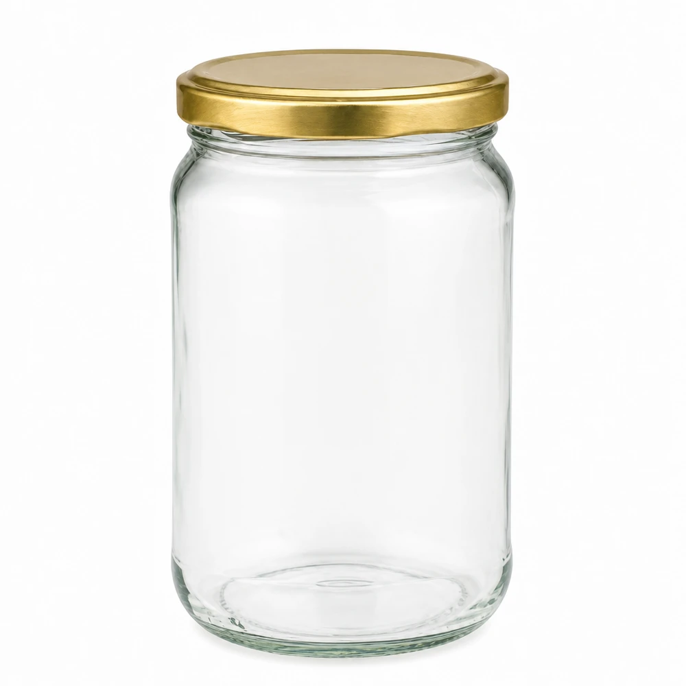 Tarro redondo de 305 ml con tapa dorada BasicSeal UNiTWIST - tarro de cristal transparente vacío para mermelada y miel