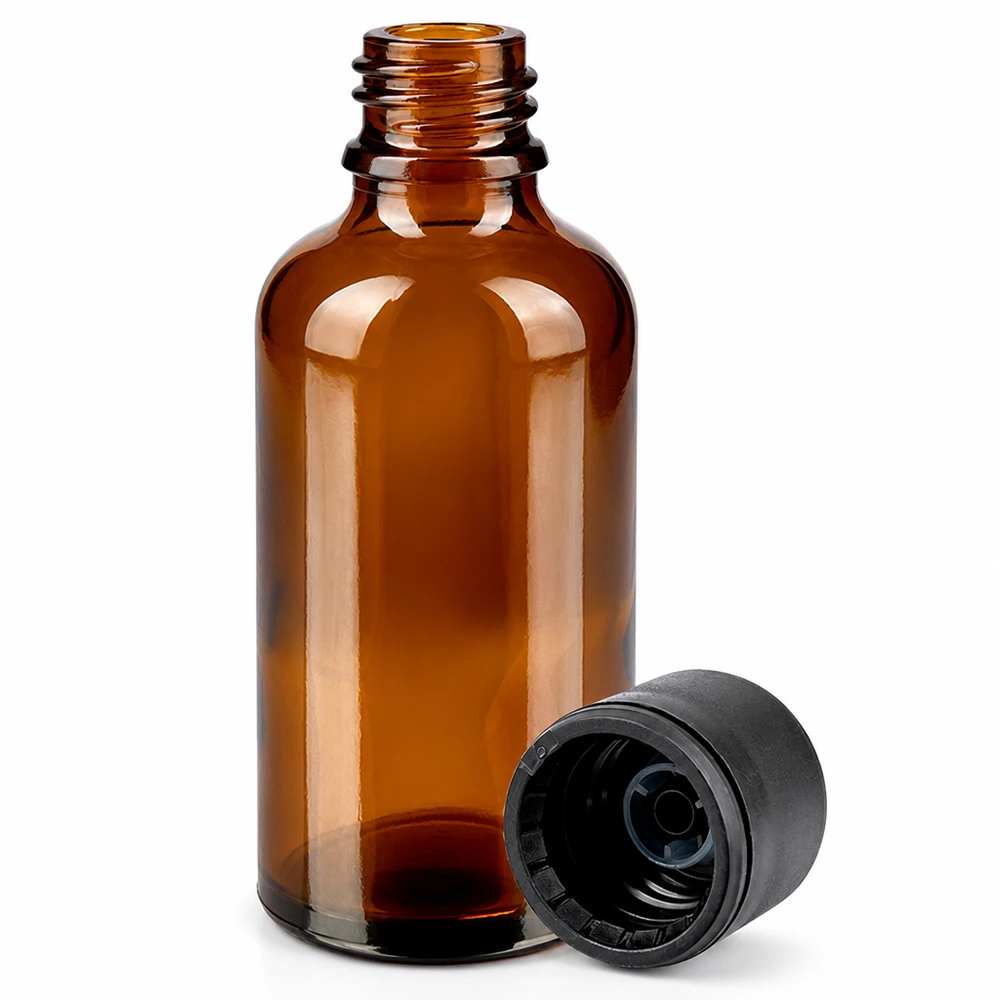 Frasco de vidrio de 30 ml de color ámbar con tapón negro: ideal para líquidos sensibles a la luz