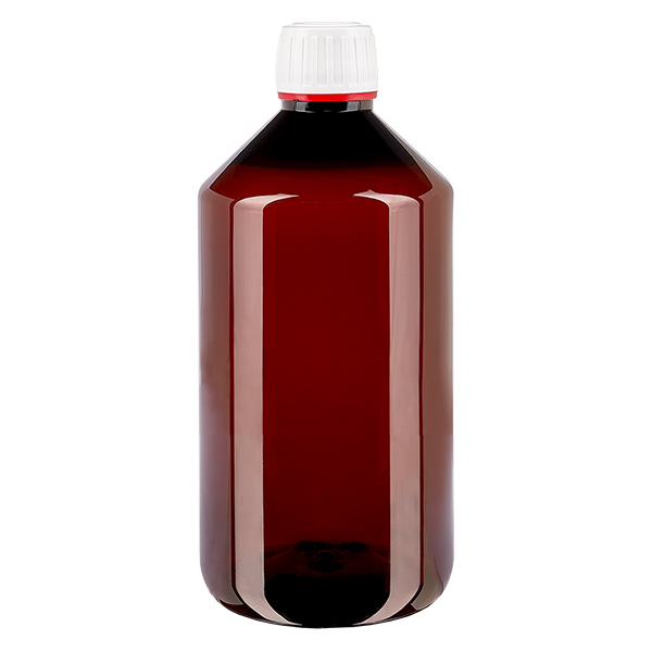 Botella PET 750ml con tapón inviolable blanco estriado fino Botella PET 750ml con tapón inviolable blanco estriado fino