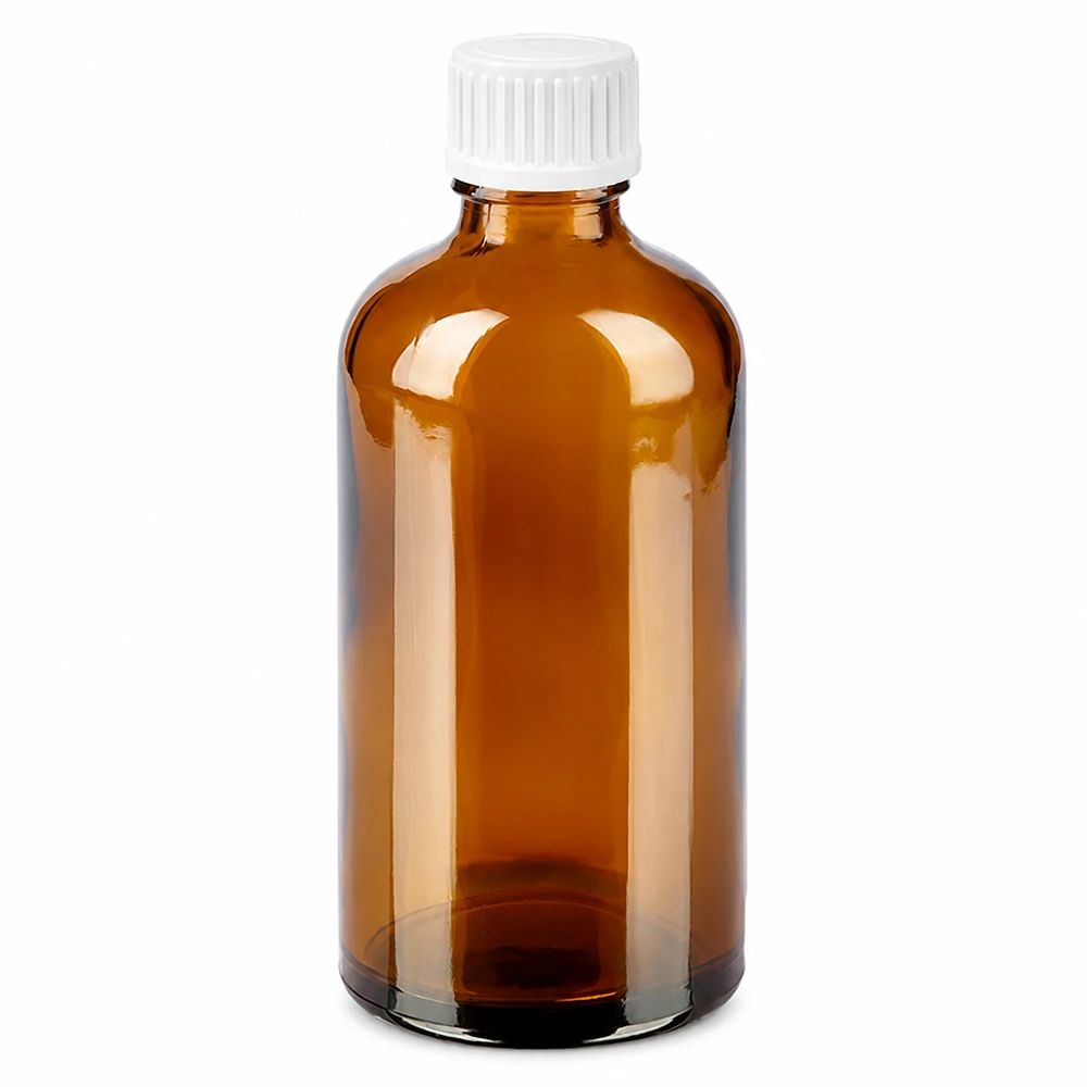 Frasco cuentagotas de vidrio ámbar de 100 ml con tapón blanco para una dosificación precisa