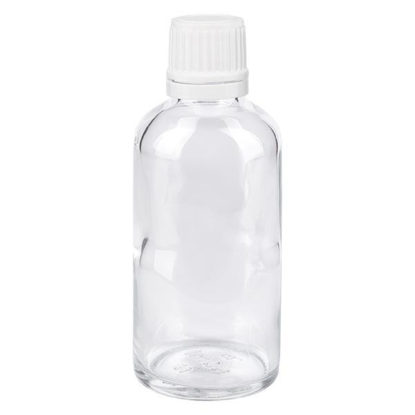 Botella de farmacia transparente 50ml tapón cuentagotas 1.2mm cierre inviolable blanco Botella de farmacia transparente 50ml tapón cuentagotas 1.2mm cierre inviolable blanco