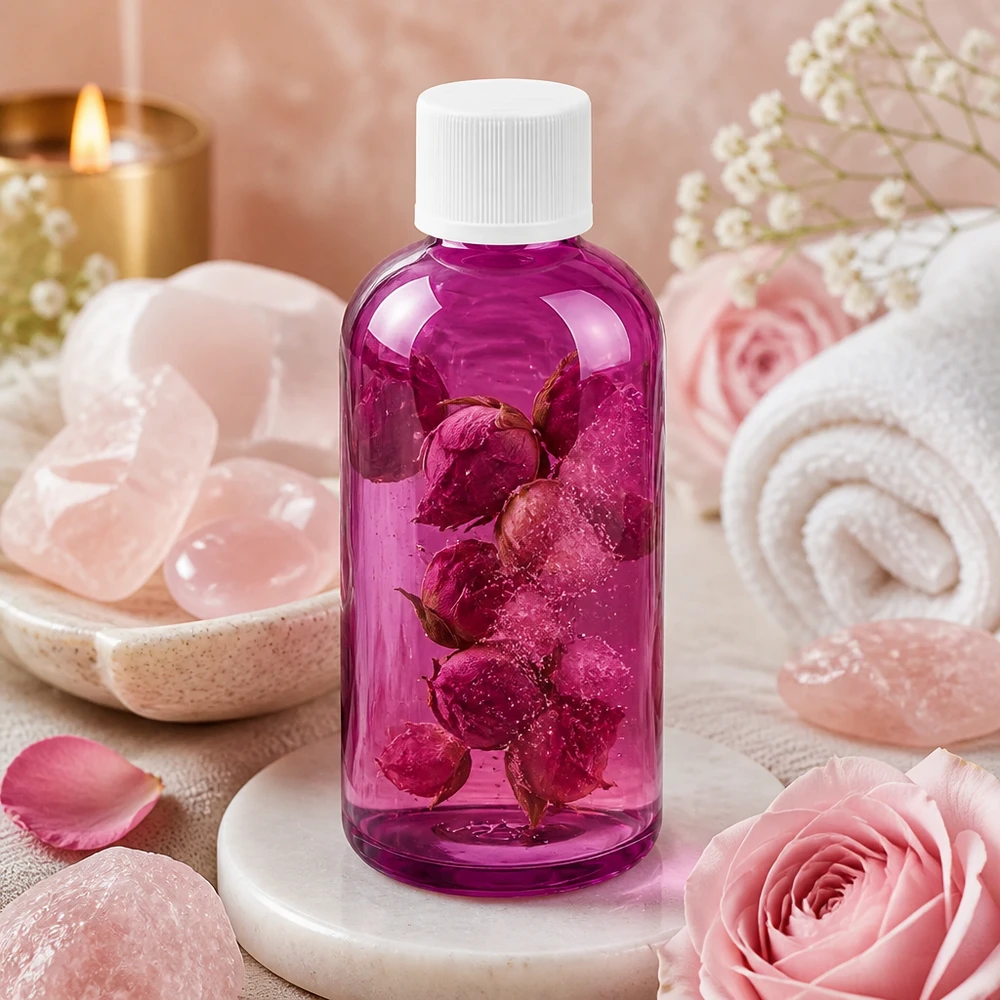 Frasco para cosméticos de 100 ml de plástico de alta calidad en color morado transparente con tapa blanca resistente