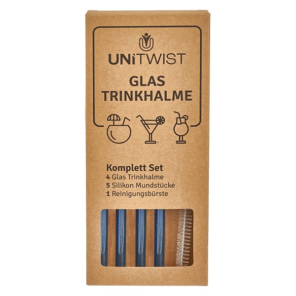 Juego de pajitas de vidrio azul con puntas blandas UNiTWIST Juego de pajitas de vidrio azul con puntas blandas UNiTWIST
