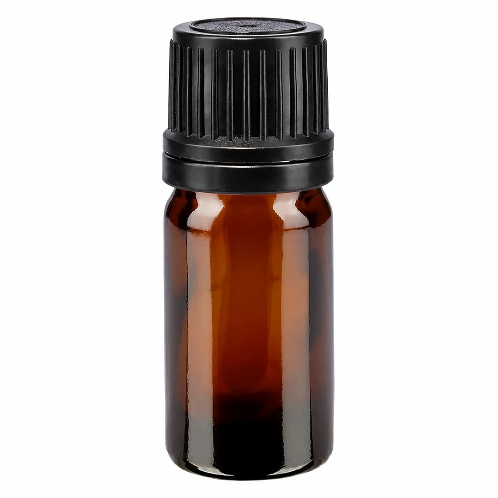 Frasco de cristal marrón de 5 ml con tapón OV negro de 8 mm, calidad farmacéutica
