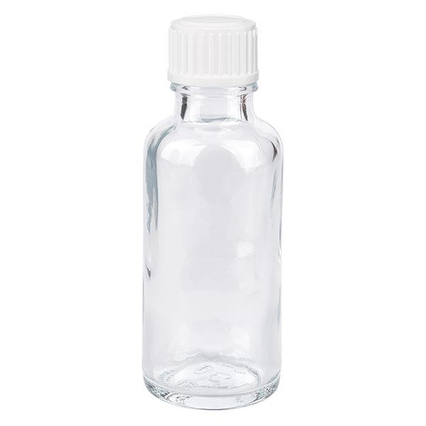 Botella de farmacia transparente 30ml tapón de rosca blanco glóbulos estándar Botella de farmacia transparente 30ml tapón de rosca blanco glóbulos estándar