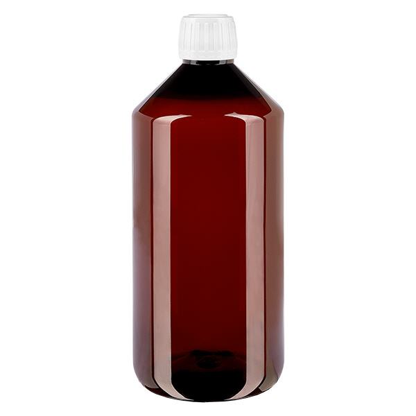 Botella PET 1000ml con tapón de seguridad estándar blanco Botella PET 1000ml con tapón de seguridad estándar blanco