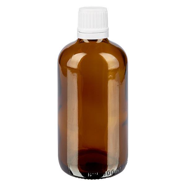 Botella de farmacia marrón 100ml con tapón cuentagotas 1,2mm blanco a prueba de manipulaciones Botella de farmacia marrón 100ml con tapón cuentagotas 1,2mm blanco a prueba de manipulaciones