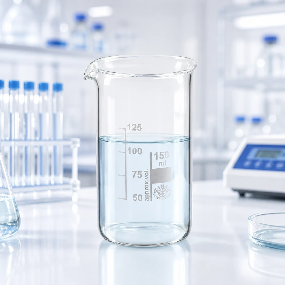 Vaso de precipitados transparente de 150 ml, de forma alta, con escala de 50 a 125 ml, fabricado en vidrio borosilicato