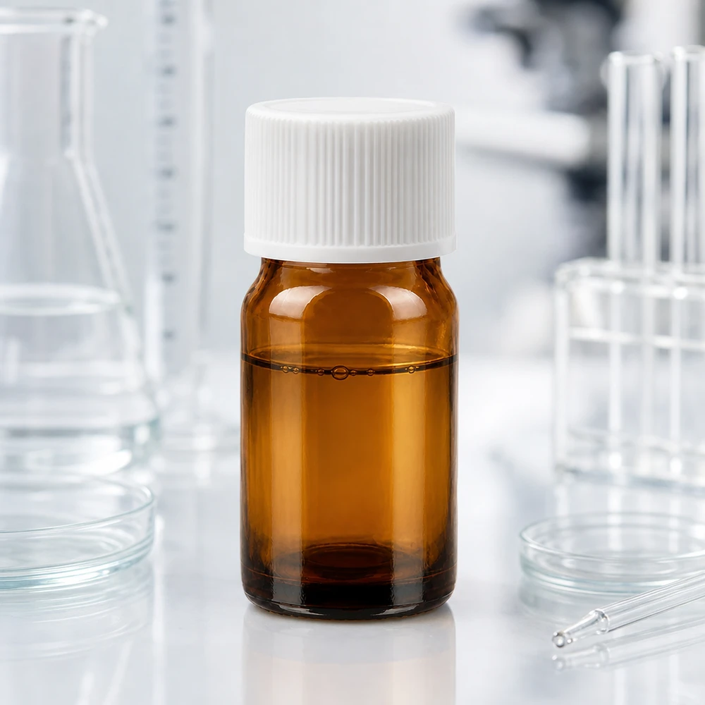 Frasco de vidrio de color ámbar de 5 ml con tapón blanco de 11 mm para aplicaciones de laboratorio y sustancias químicas