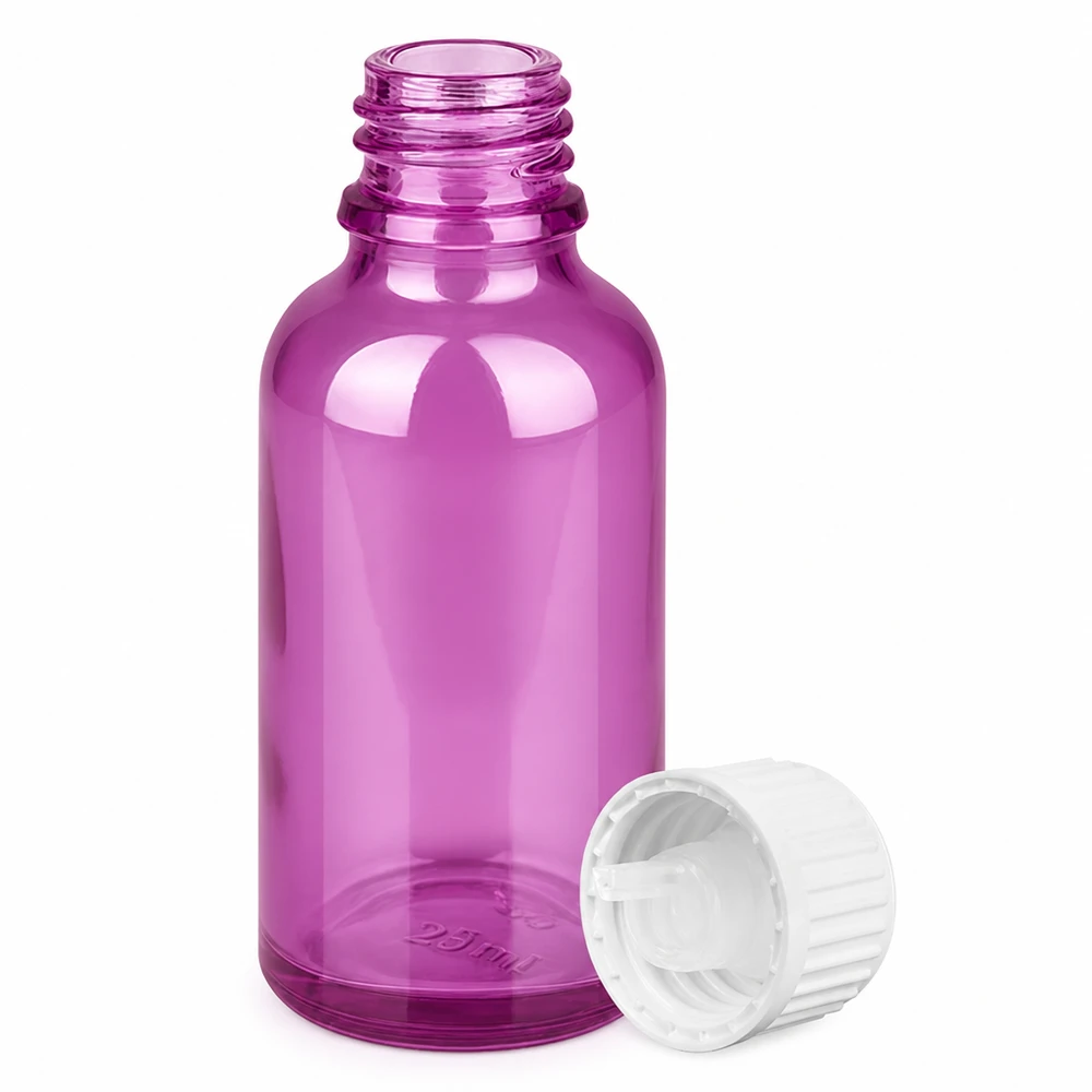 Frasco cuentagotas de 30 ml blanco de 0,9 mm estándar PurpleLine. UT18/30 Frasco de vidrio violeta de 30 ml con tapón cuentagotas para aceites esenciales y cosméticos