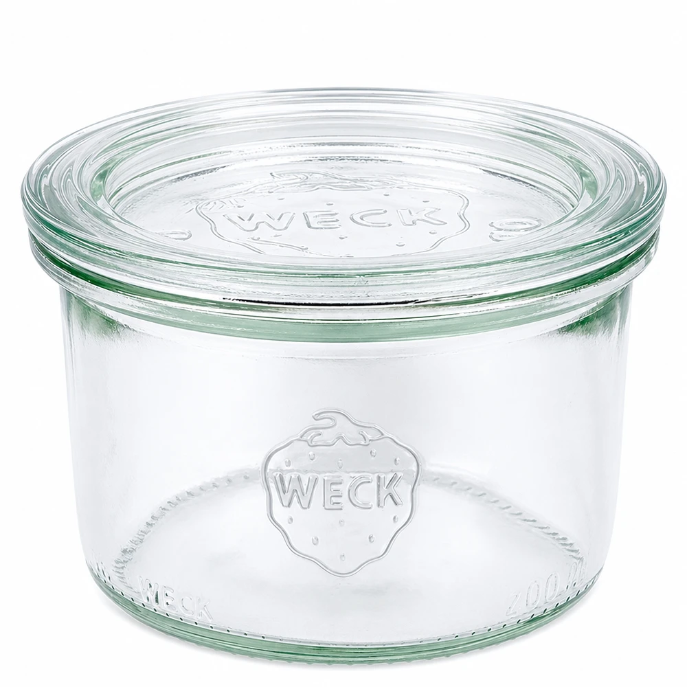 Vasos de 200 ml con tapa de vidrio WECK RR80 WECK Tarro de cristal de 200 ml con tapa RR80 Tarro transparente para conservación y almacenamiento
