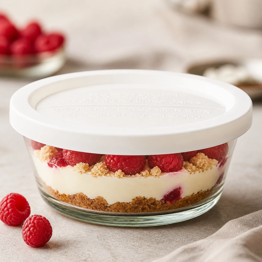 Tarro gourmet de 300ml con frisado. WECK RR120 WECK RR120 tarro gourmet 300ml con tapa de conservación relleno de postre de frambuesa como ejemplo de postre en capas