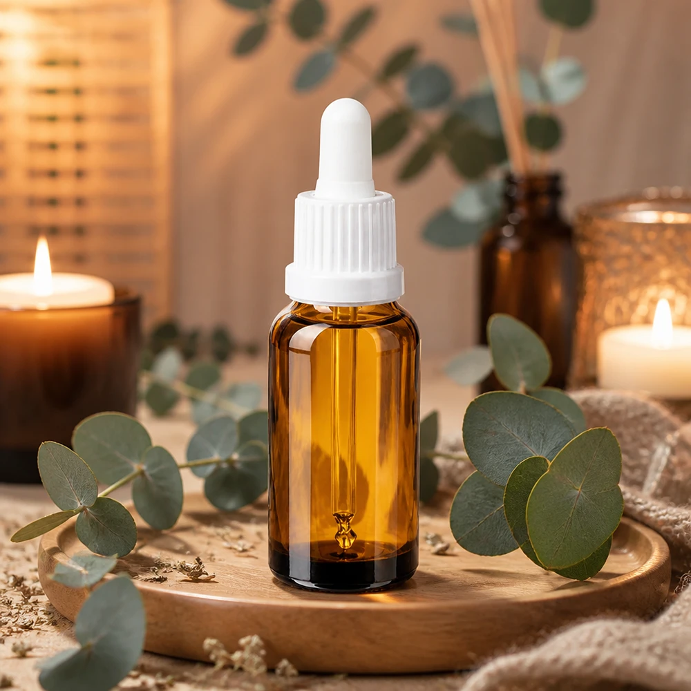 Frasco pipeta 20ml cierre inviolable blanco BrownLine UT18/20 Frasco de vidrio ámbar de 20 ml con pipeta blanca - tamaño ideal para aromaterapia y productos cosméticos