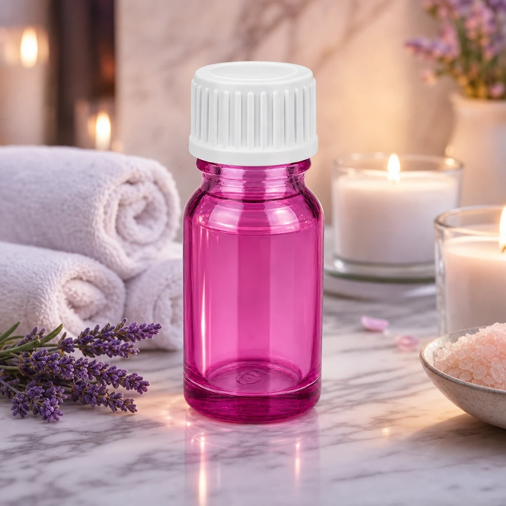 Frasco compacto de vidrio violeta de 10 ml con rosca estándar para cosmética y cuidado de la piel DIY