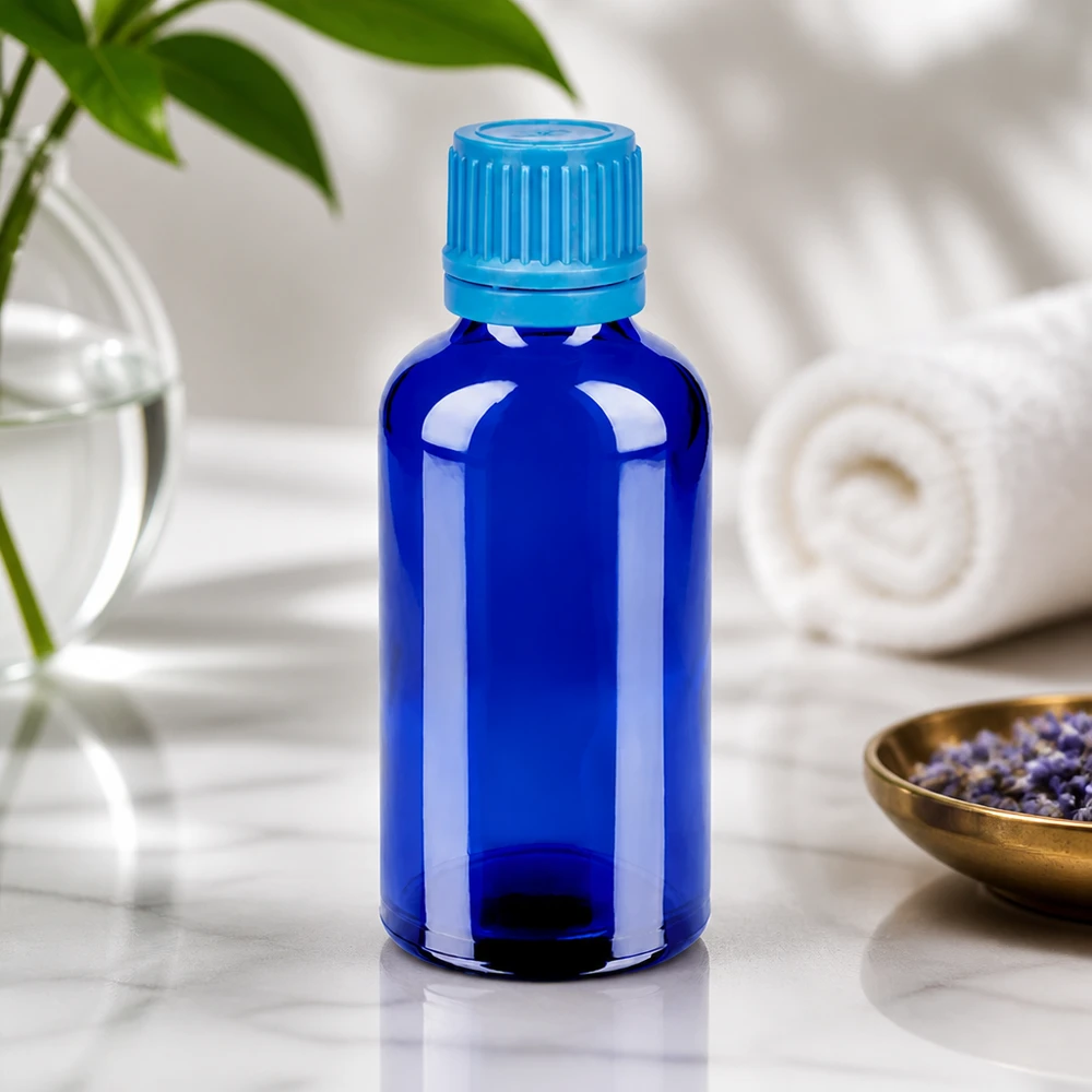 Frasco 50ml 11mm tapón rosca azul BlueLine UT18/50 Botella de vidrio de 50 ml de alta calidad en elegante azul cobalto con rosca de precisión de 11 mm