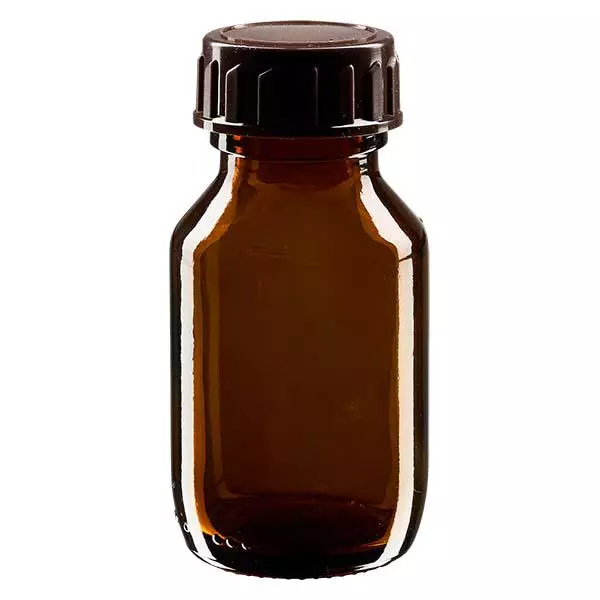 Frasco medicamento 50ml marrón, con tapón marrón ApoGlas Frasco medicamento 50ml marrón, con tapón marrón ApoGlas