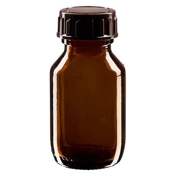 Frasco medicamento 50ml marrón, con tapón marrón ApoGlas Frasco medicamento 50ml marrón, con tapón marrón ApoGlas