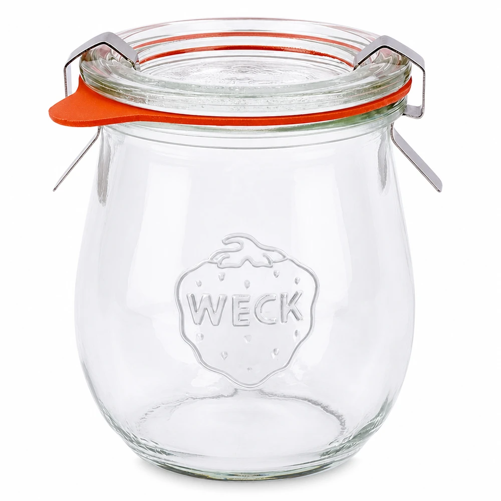 WECK tarro tulipán 220ml RR60 tarro para conservas con tapa de cristal anillo de goma y abrazaderas juego completo