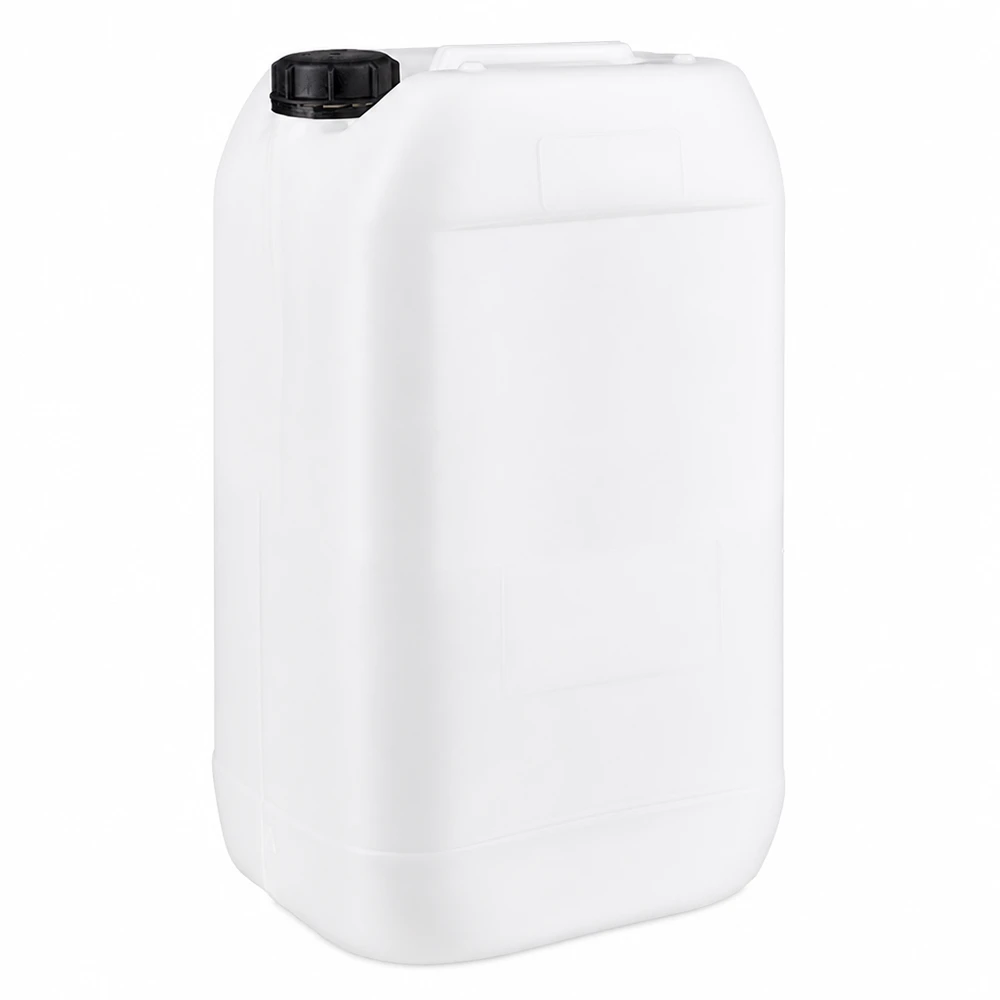 Bidón de plástico blanco de 15 litros con tapón de rosca negro, fabricado en HDPE