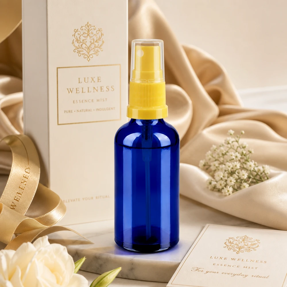 Frasco pulverizador de 50 ml amarillo/transparente con tapón estándar BlueLine UT18/50 Frasco pulverizador STD BlueLine de 50 ml con rosca UT18 - calidad profesional para bienestar y aromaterapia