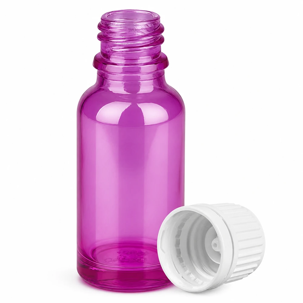 20ml botella 11mm tapón de rosca blanco Originalidad tapón de rosca PurpleLine UT18/20 Pequeño frasco cuentagotas de 20 ml de vidrio violeta con tapón blanco para una dosificación precisa