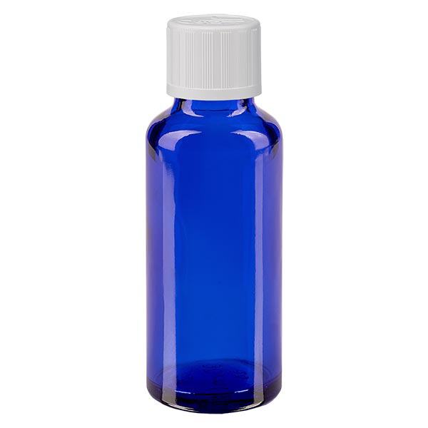 Botella de farmacia azul 30ml cuentagotas blanco estándar a prueba de niños Botella de farmacia azul 30ml cuentagotas blanco estándar a prueba de niños