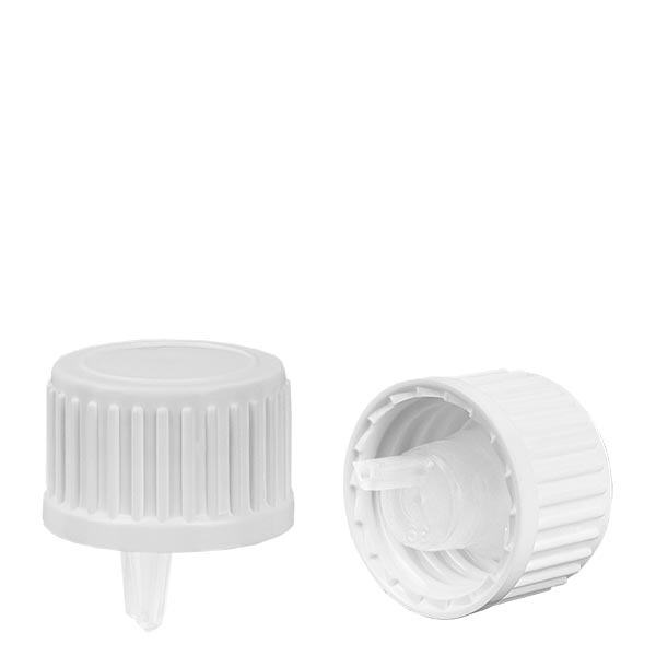 Tapón cuentagotas 0.9mm blanco 18mm estándar Tapón cuentagotas 0.9mm blanco 18mm estándar