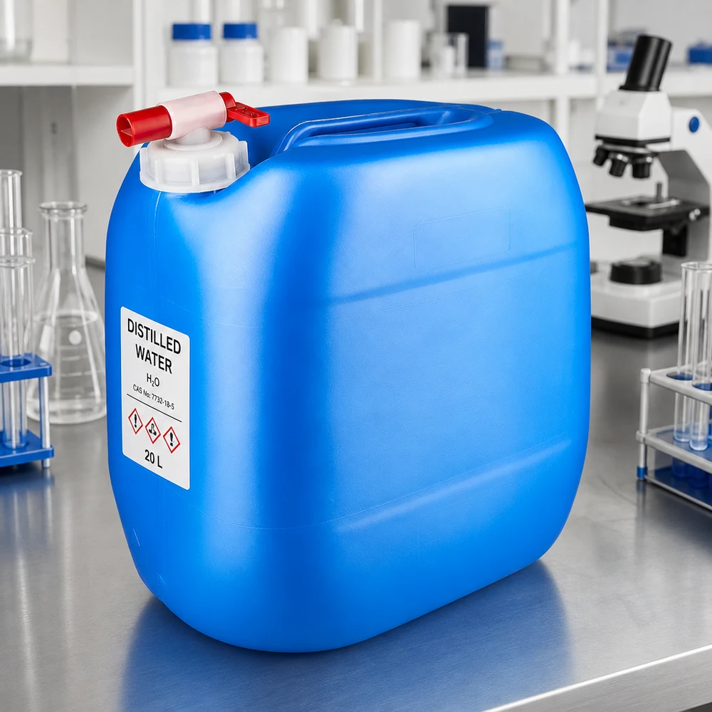 Bidon 30 litros azul con grifo de vaciado Bidón resistente de 30 litros, de color azul, con un práctico grifo de salida, para laboratorio e industria