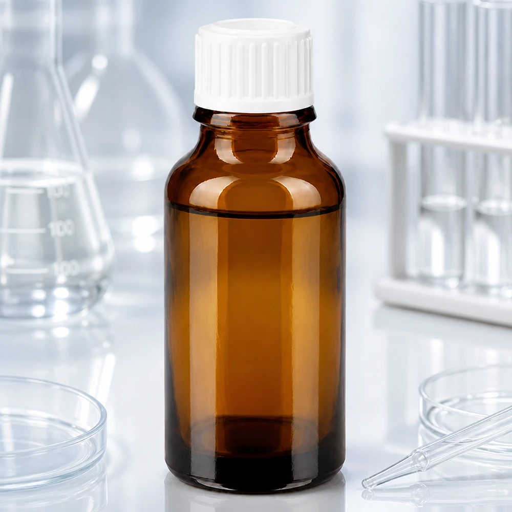 Frasco cuentagotas de 20 ml de vidrio ámbar con tapón de rosca blanco para uso en laboratorio