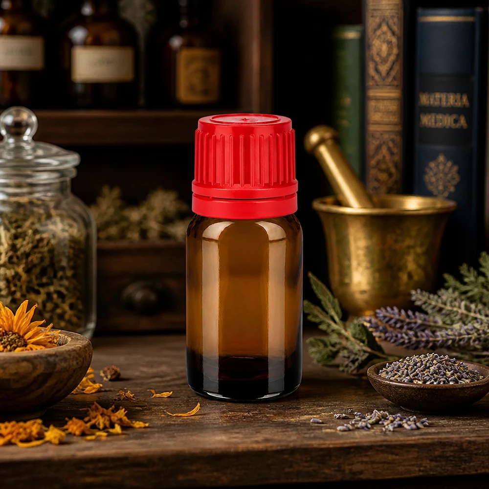 Botella 10ml tapón rosca 11mm rojo BrownLine UT18/10 Frasco de vidrio ámbar de 10 ml de alta calidad con protección UV y tapón rojo de seguridad para aplicaciones de laboratorio
