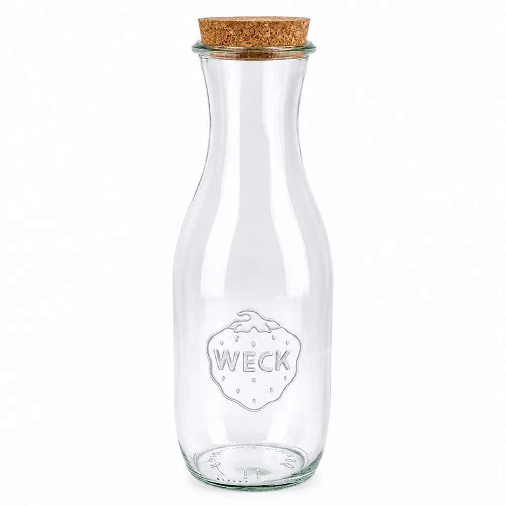 1062ml botella de zumo WECK RR60 con corcho natural Botella de zumo WECK 1062ml RR60 de vidrio con cierre de corcho natural para bebidas y almacenamiento