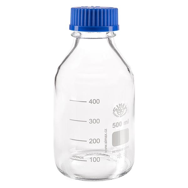 Frasco roscado de laboratorio 500ml con tapón, borosilicato Frasco roscado de laboratorio 500ml con tapón, borosilicato