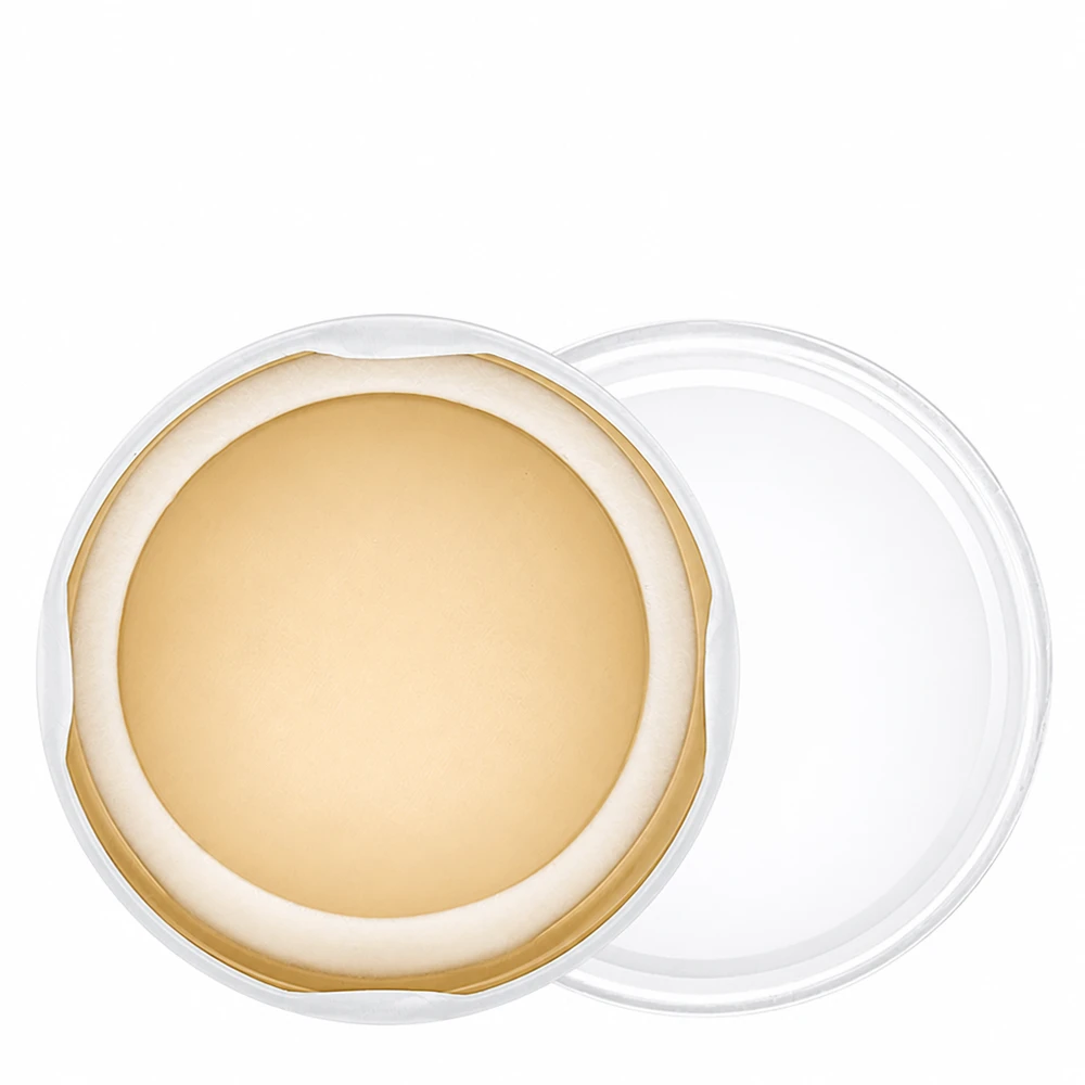 Tapa BasicSeal de 70 mm, blanca (TO70) UNiTWIST Envase de cristal abierto con un contenido cremoso de color dorado y una tapa transparente BasicSeal TO70 de 70 mm